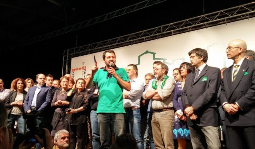 Matteo Salvini speaking on stage