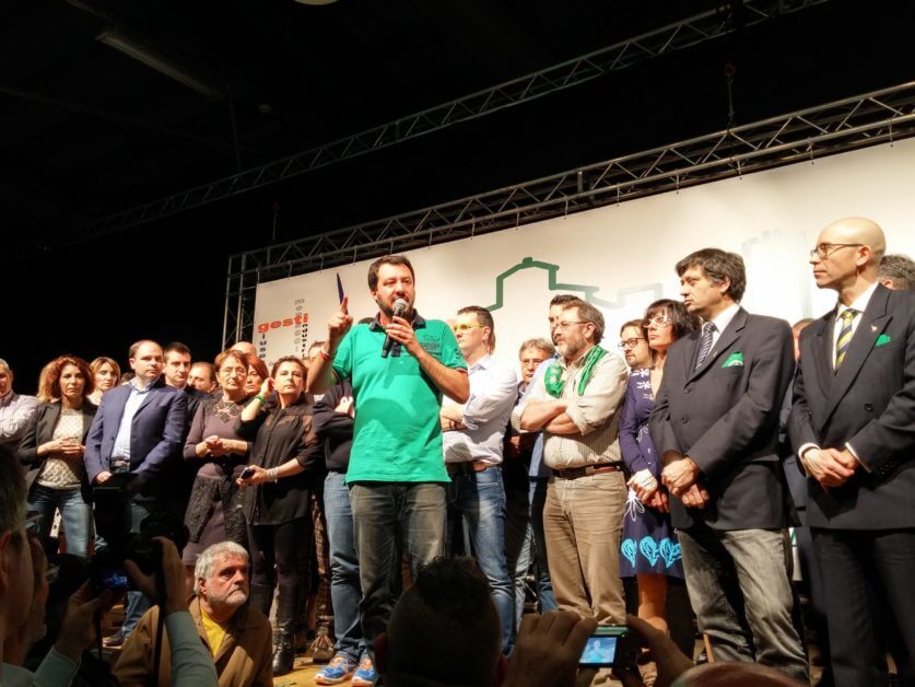 Matteo Salvini speaking on stage